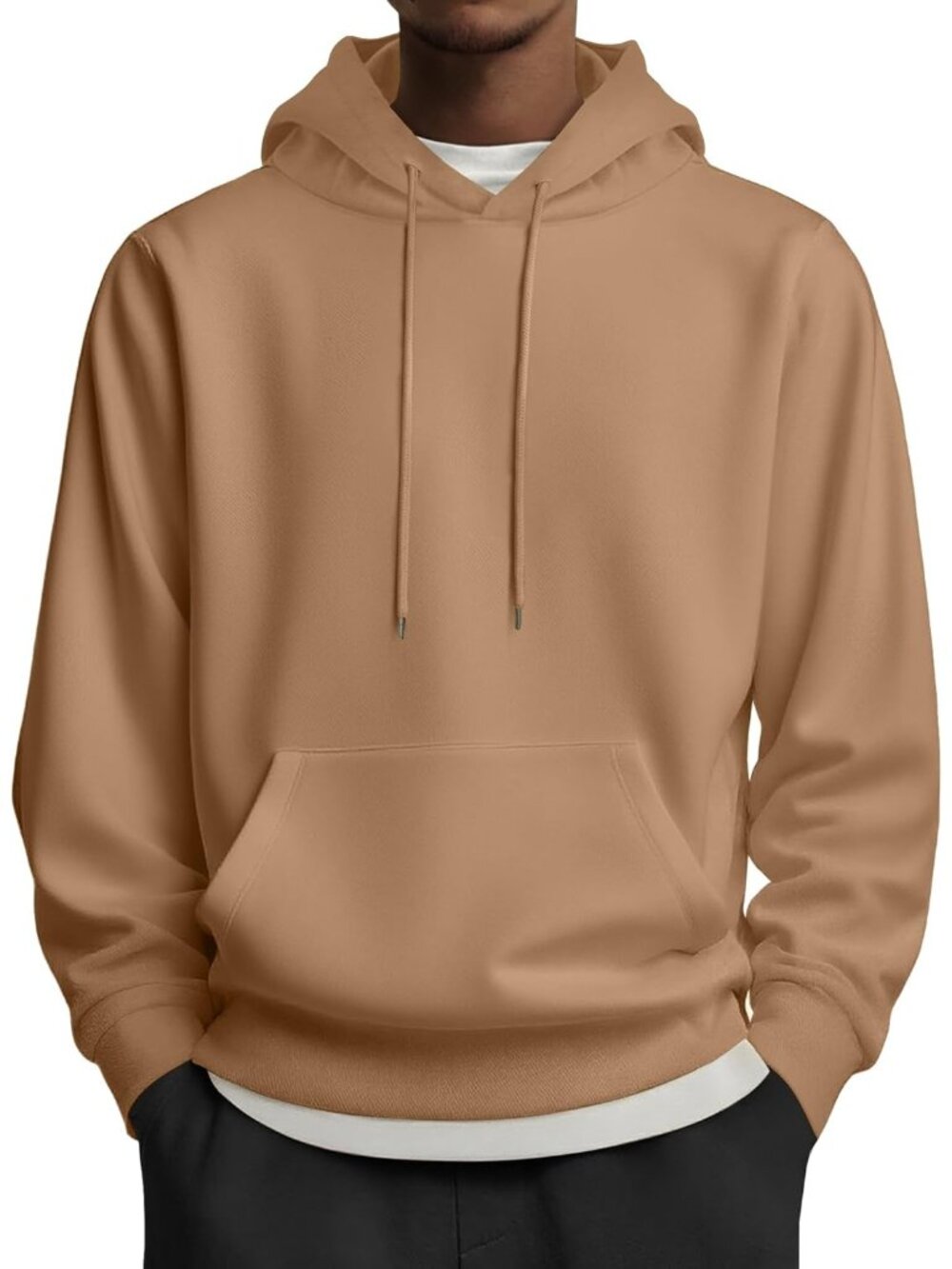 Coofandy Men's Khaki Pullover Long Sleeve Drawstring Hooded Sweatshirts